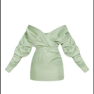 ✨Sage Green Off The Shoulder Ruched Bodycon Dress